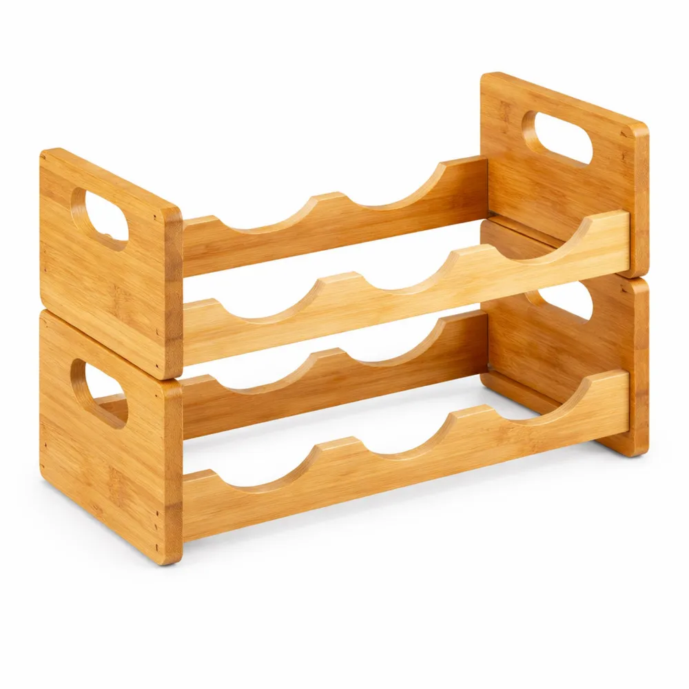 Scaffale per Bottiglie in Bambù, Salvaspazio Orizzontale per 8 Bottiglie