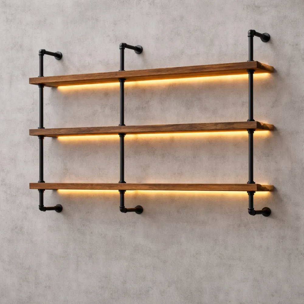 Espositore da Parete in Legno per Bottiglie di Vino con LED