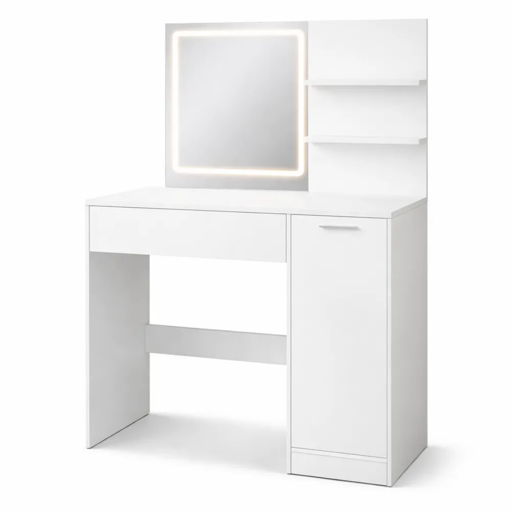 Toeletta Moderna con Specchio LED e Spazio di Stoccaggio