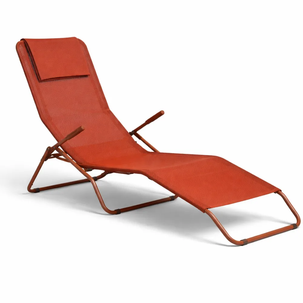 Lettino Reclinabile con Cuscino, Colore Terra di Siena, Sdraio Comoda