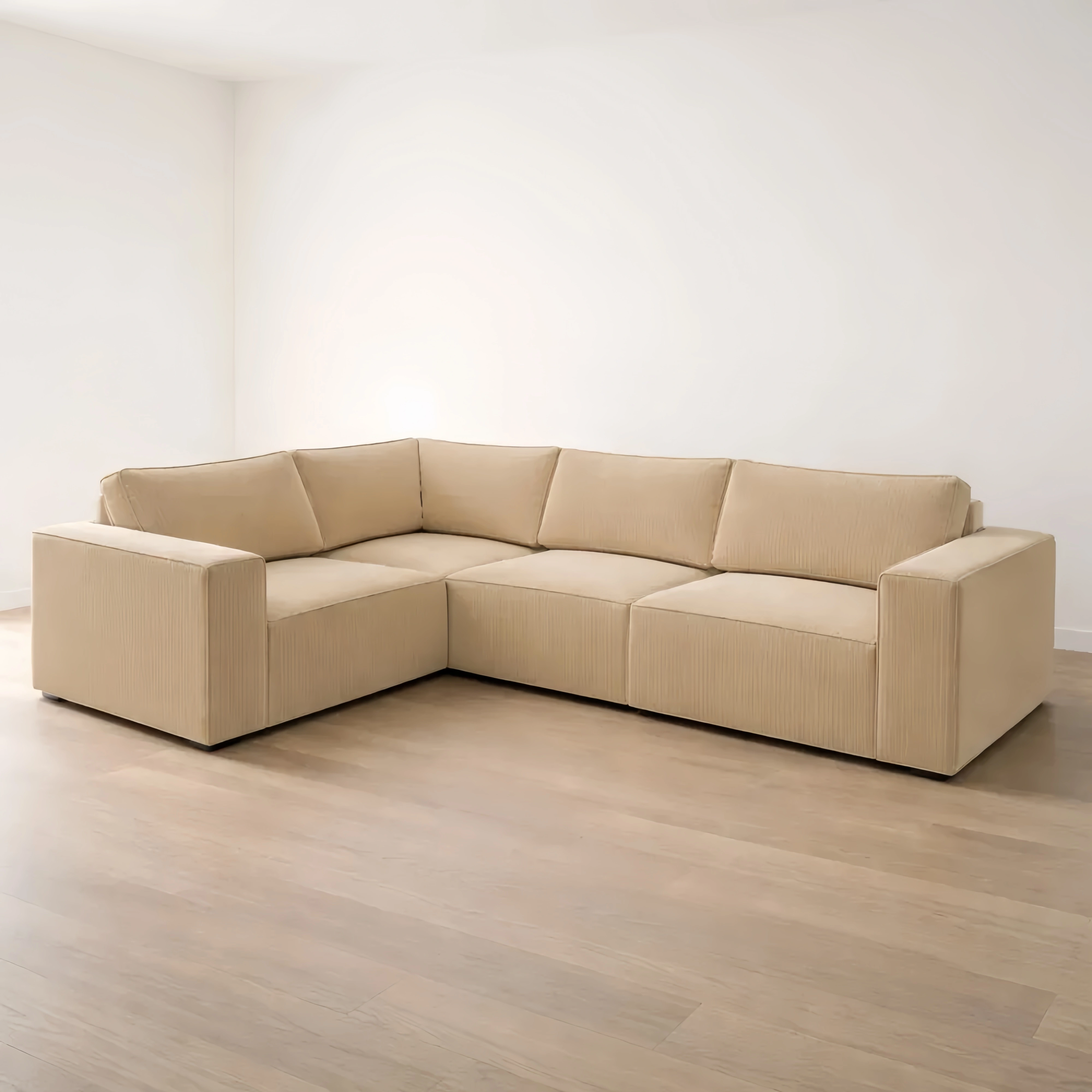 Divano ad angolo moderno in velluto a coste, forma a L, 277 x 197 x 84 cm