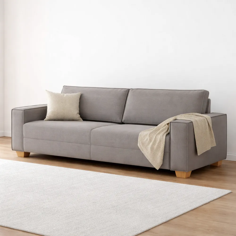 Divano a Tre Posti in Tessuto Tortora per Soggiorno 180 cm