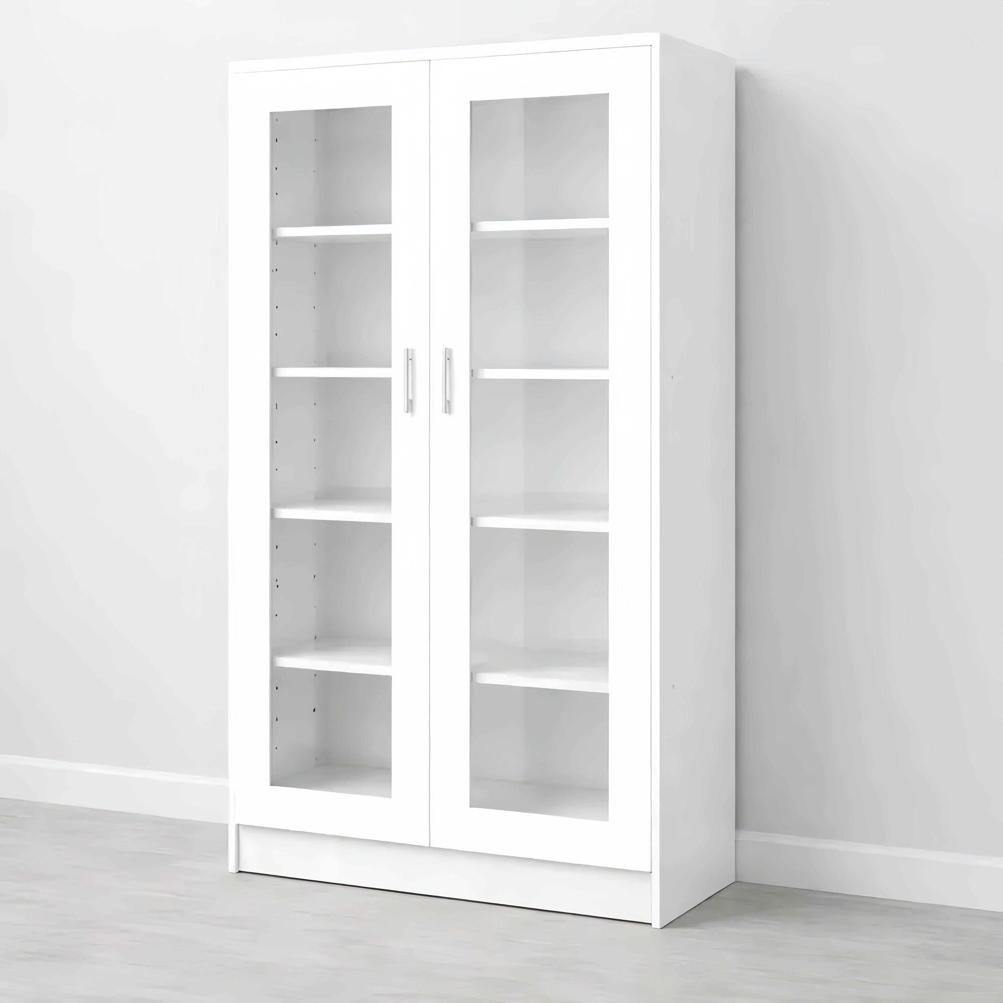 Mobile vetrina in legno bianco con ripiani