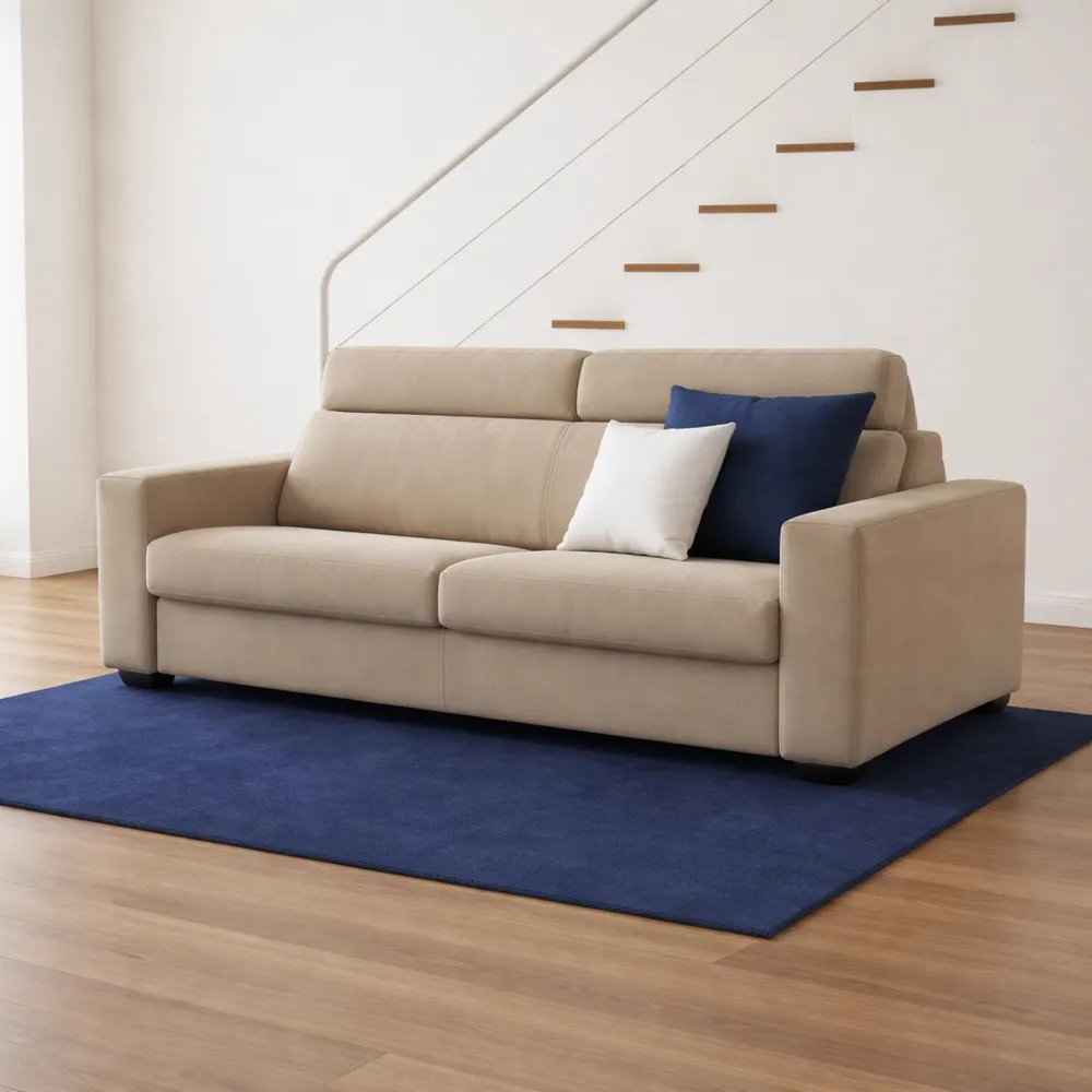 Divano letto 3 posti con apertura girevole e poggiatesta regolabili, beige