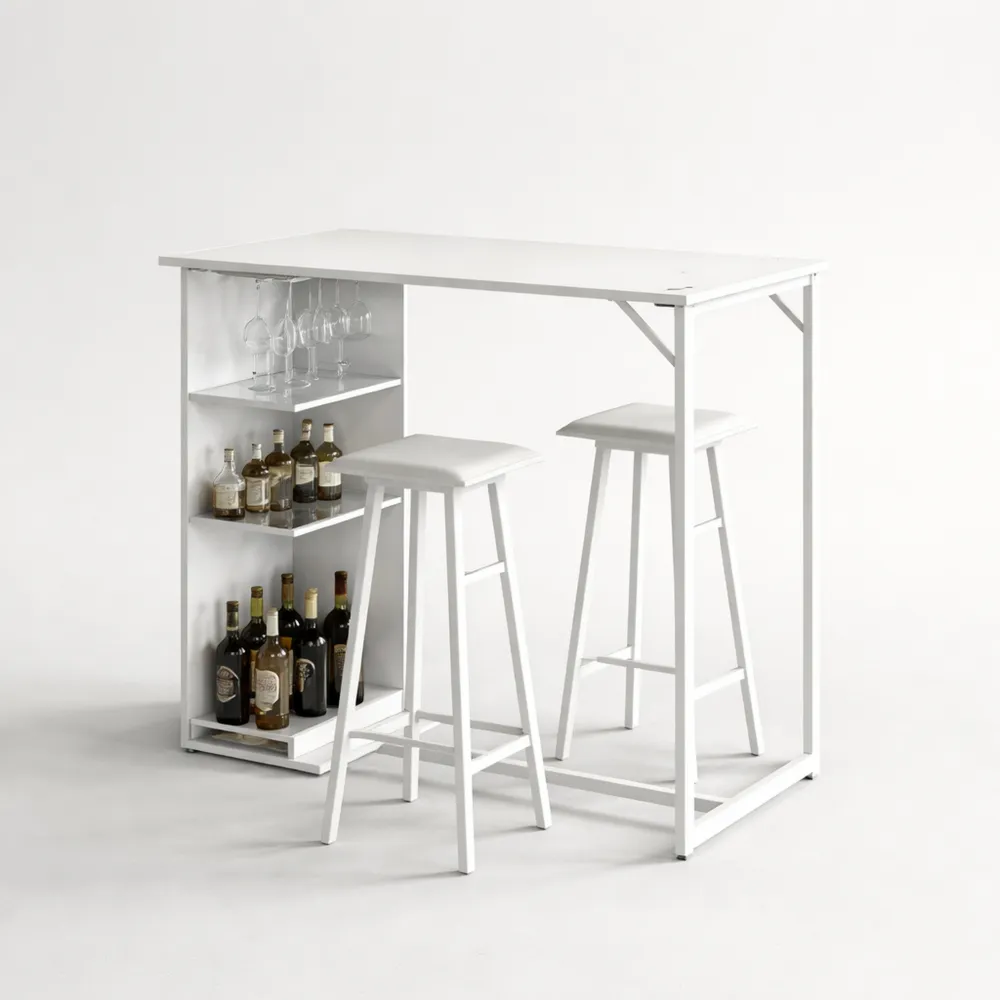 Tavolo da bar con sgabelli, colore rovere bianco/dorato, dimensioni 108 x 50 cm