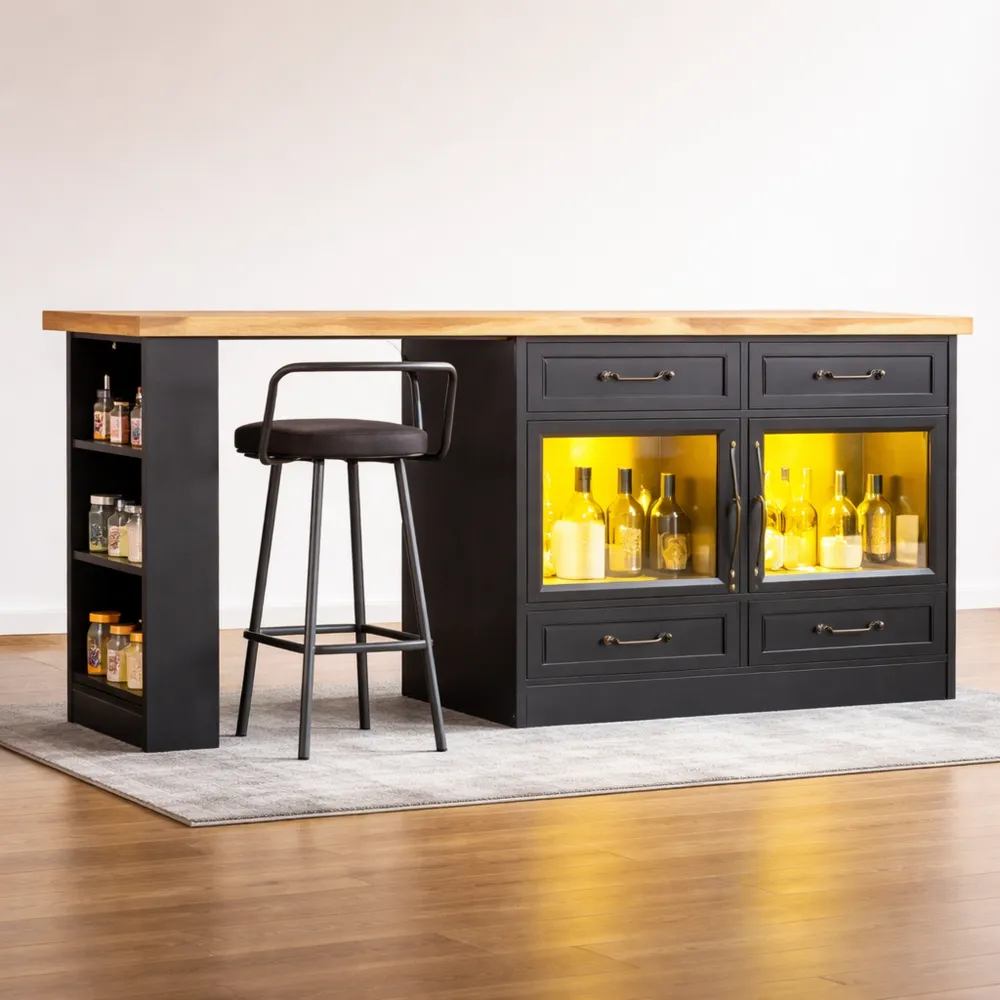 Tavolo alto allungabile con spazio di archiviazione e mensola LED