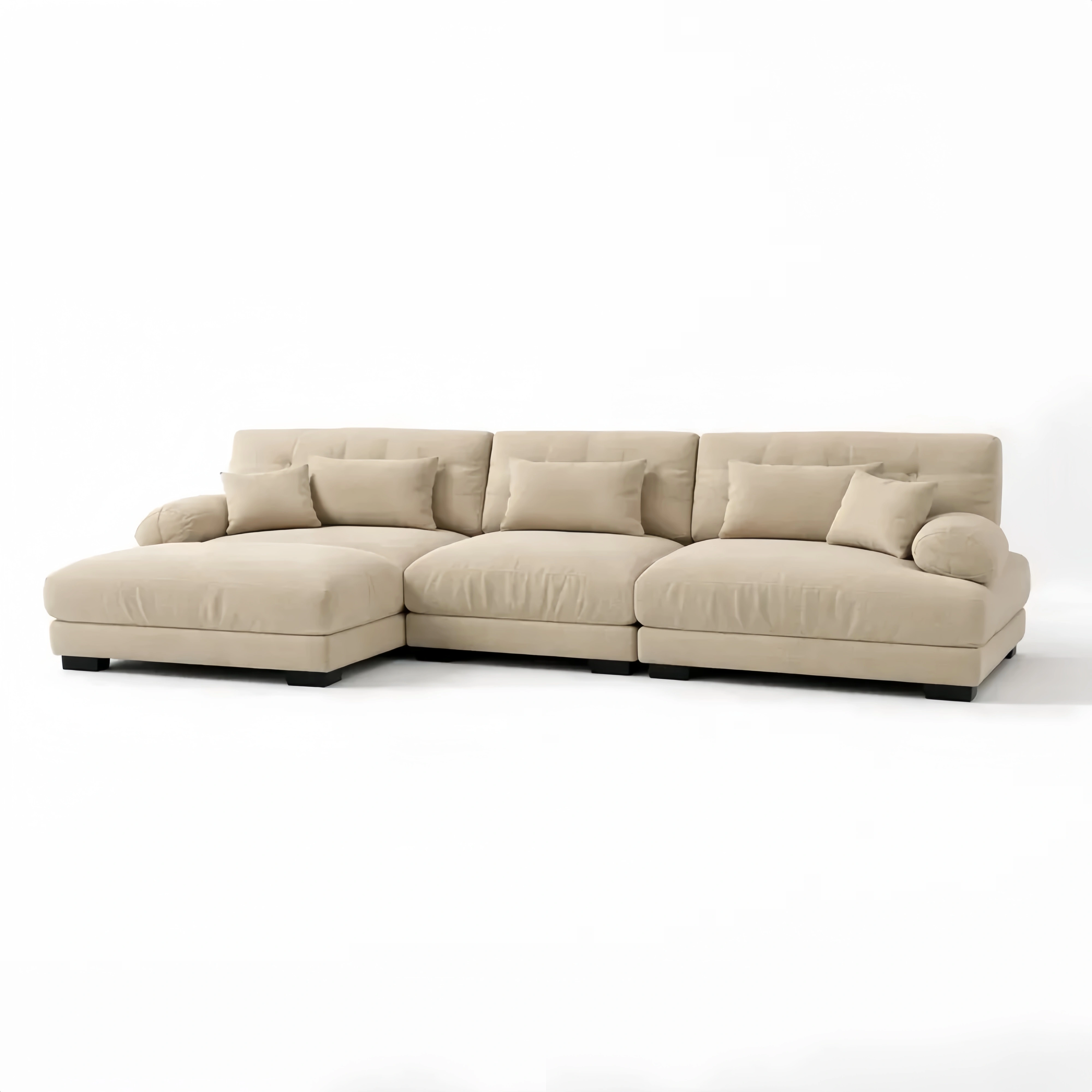 Divano Angolare Modulabile con Pouf, Marrone Chiaro, 3 Posti