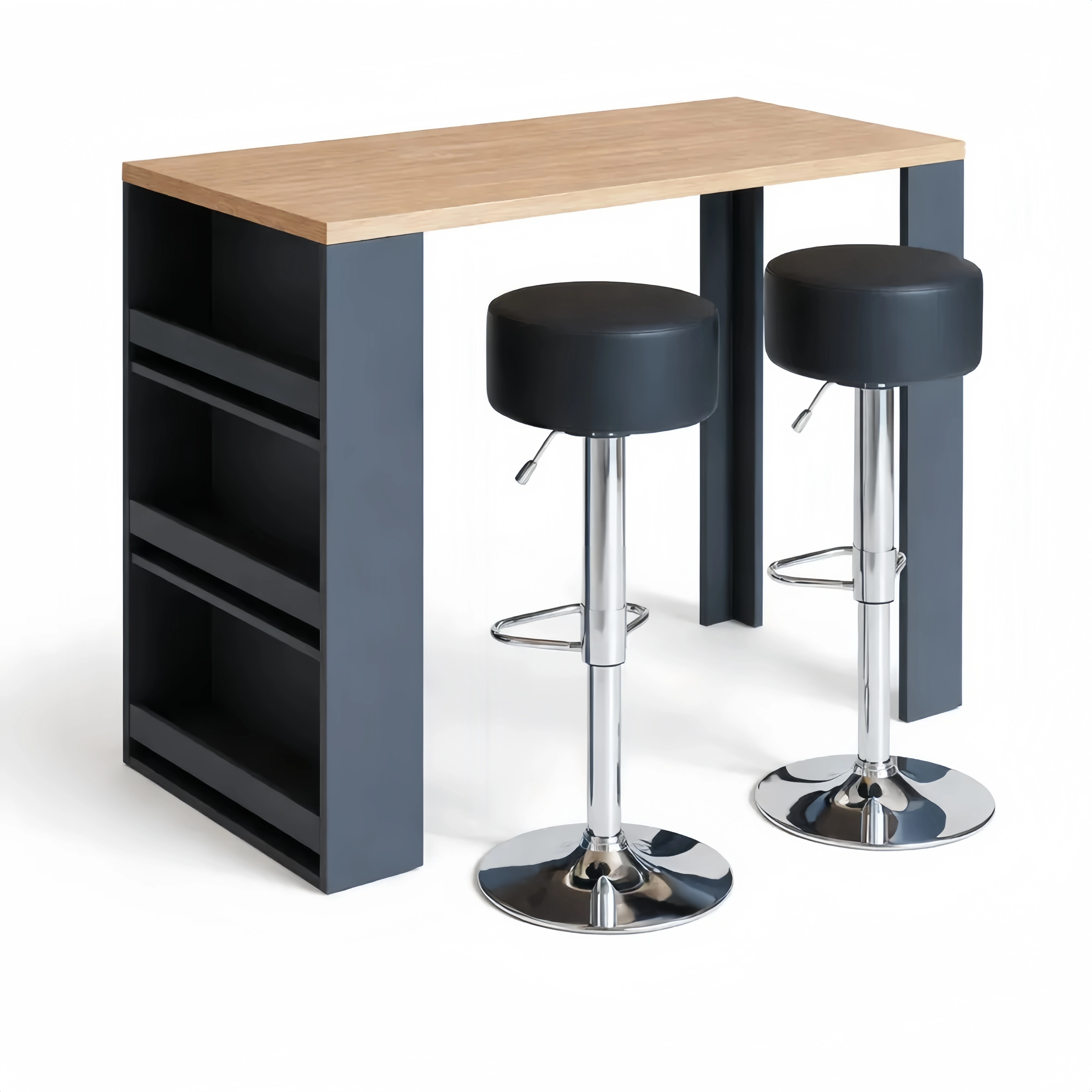 Tavolino da bar in rovere con sgabelli, 57 x 117 cm