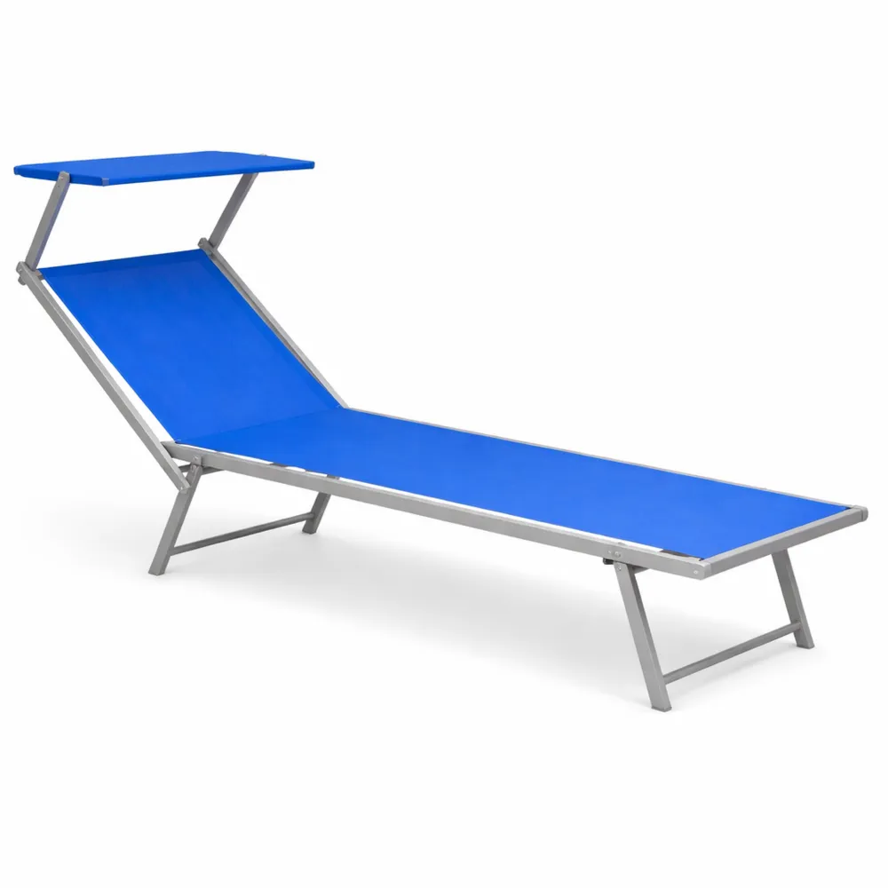 Lettino Prendisole Pieghevole in Alluminio con Tettuccio per Mare e Giardino