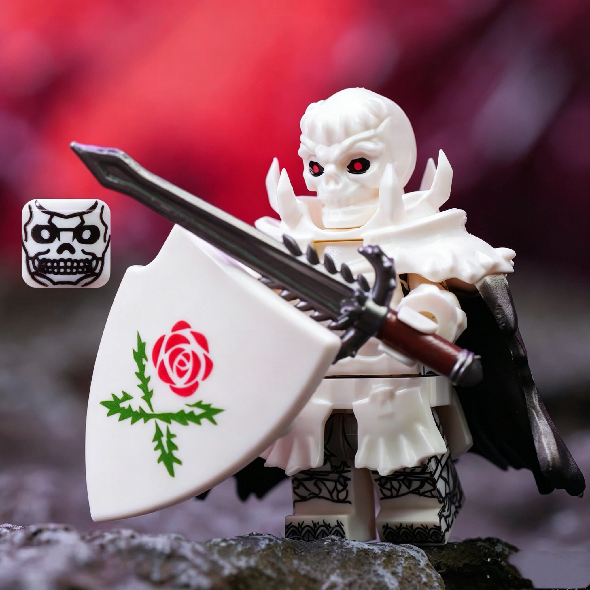 Dark Fantasy Skeleton Shield Soldier Minifigure – Mass Production Version