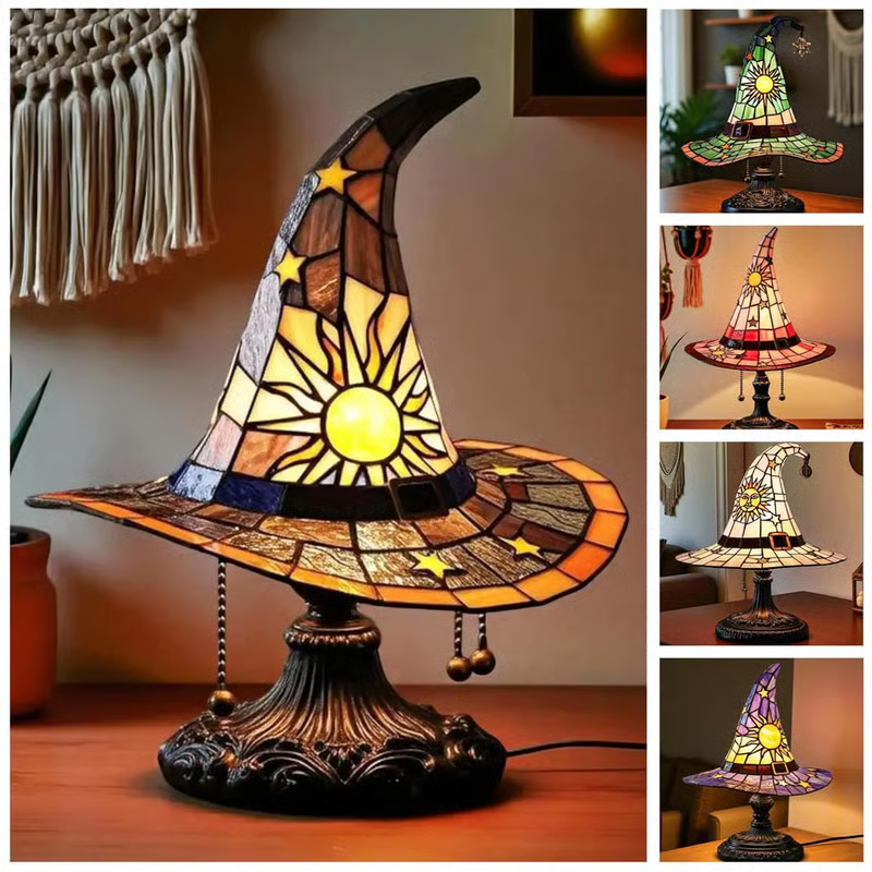 Enchanting Stained Glass Witch Hat Lamp