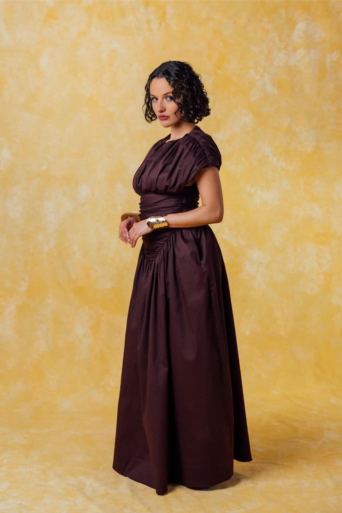 Adesuwa Ruched Cotton Long Dress (Buy 2 Free Shipping)