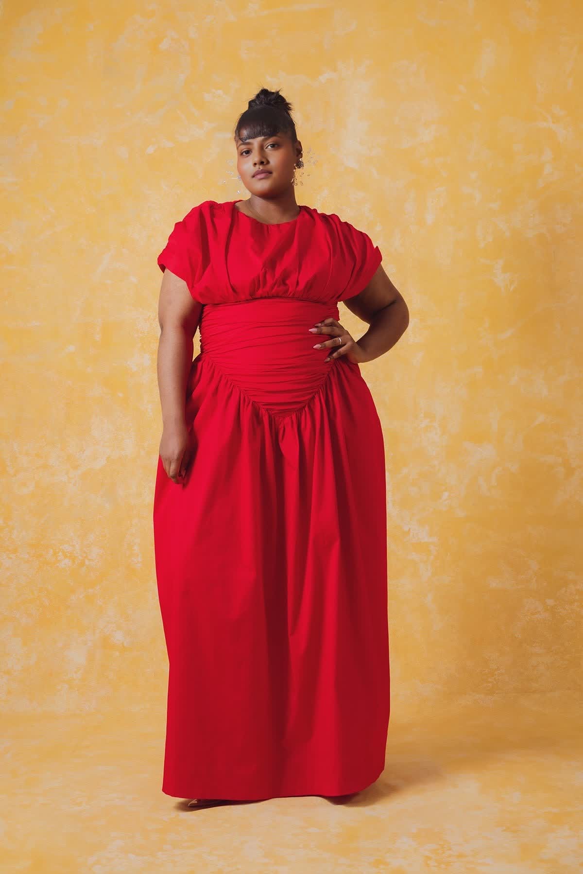 Adesuwa Ruched Cotton Long Dress (Buy 2 Free Shipping)