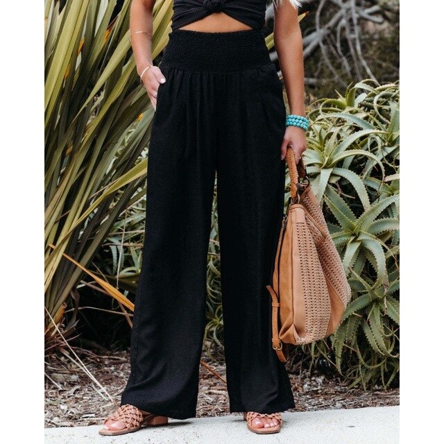 Women's Wide Leg Pants Summer Solid Loose Casual Vintage Cotton Linen Long Trousers Y2K 2023 Streetwear White Joggers Sweat