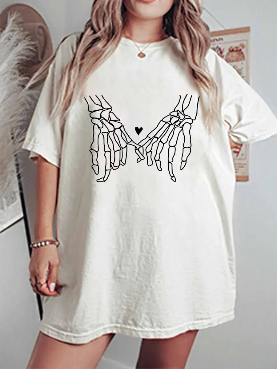 Vintage Skeleton Holding Hands Oversize Graphic Tee