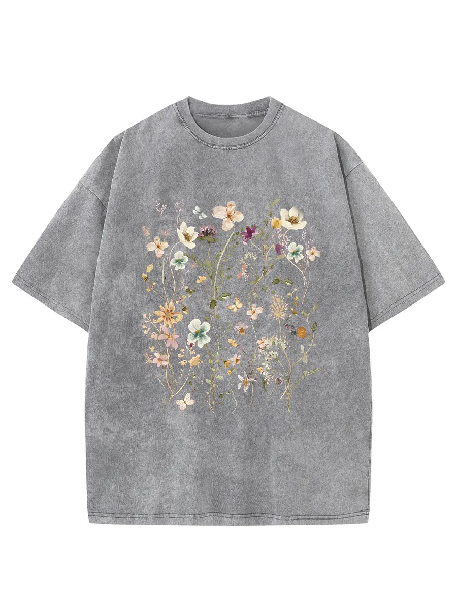 Plus Size Boho Wildflowers Cottagecore Washed T-Shirt