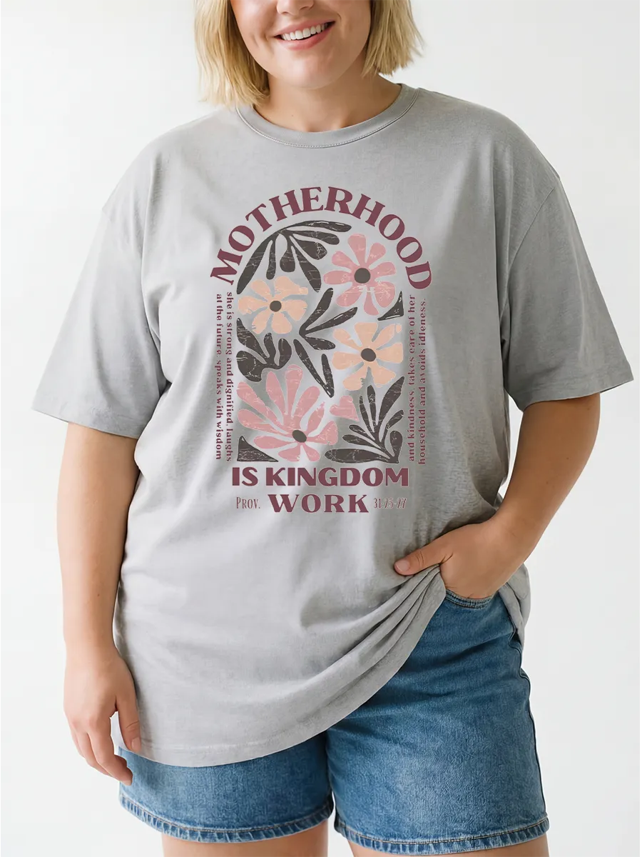 Vintage Boho Floral Motherhood Is Kingdom Work Oversize Graphic Tee
