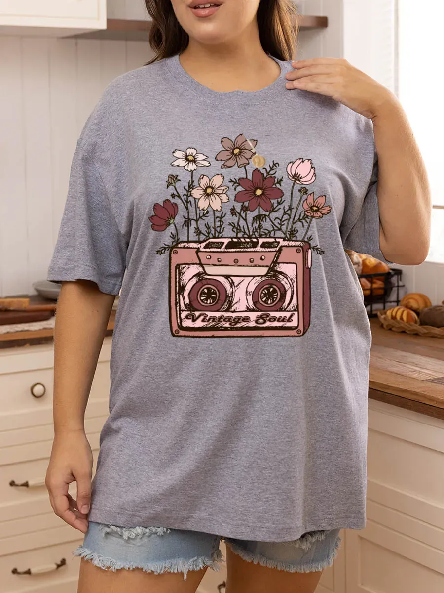 Vintage Cassette With Flowers Oversize Graphic Tee