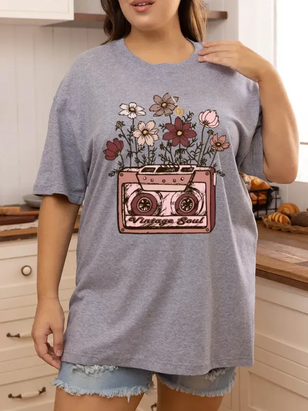 Vintage Cassette With Flowers Oversize Graphic Tee
