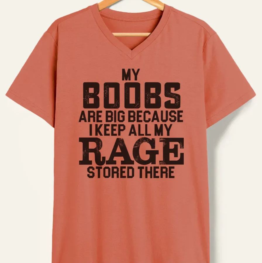 Vintage My Boobs Are Big Because I Keep All My Rage Stored There V-Neck Tee