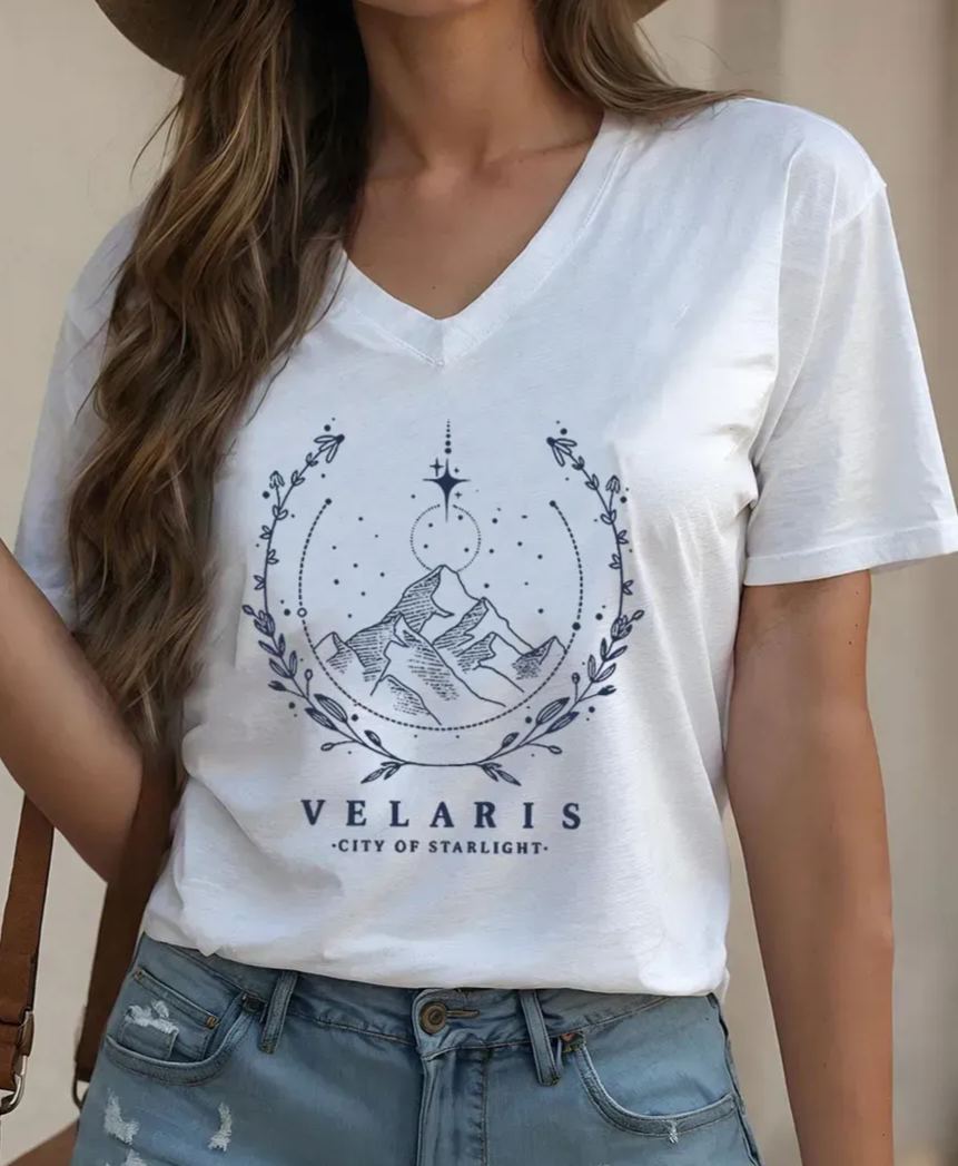 Vintage Style Velaris Washed Book V-Neck Tee