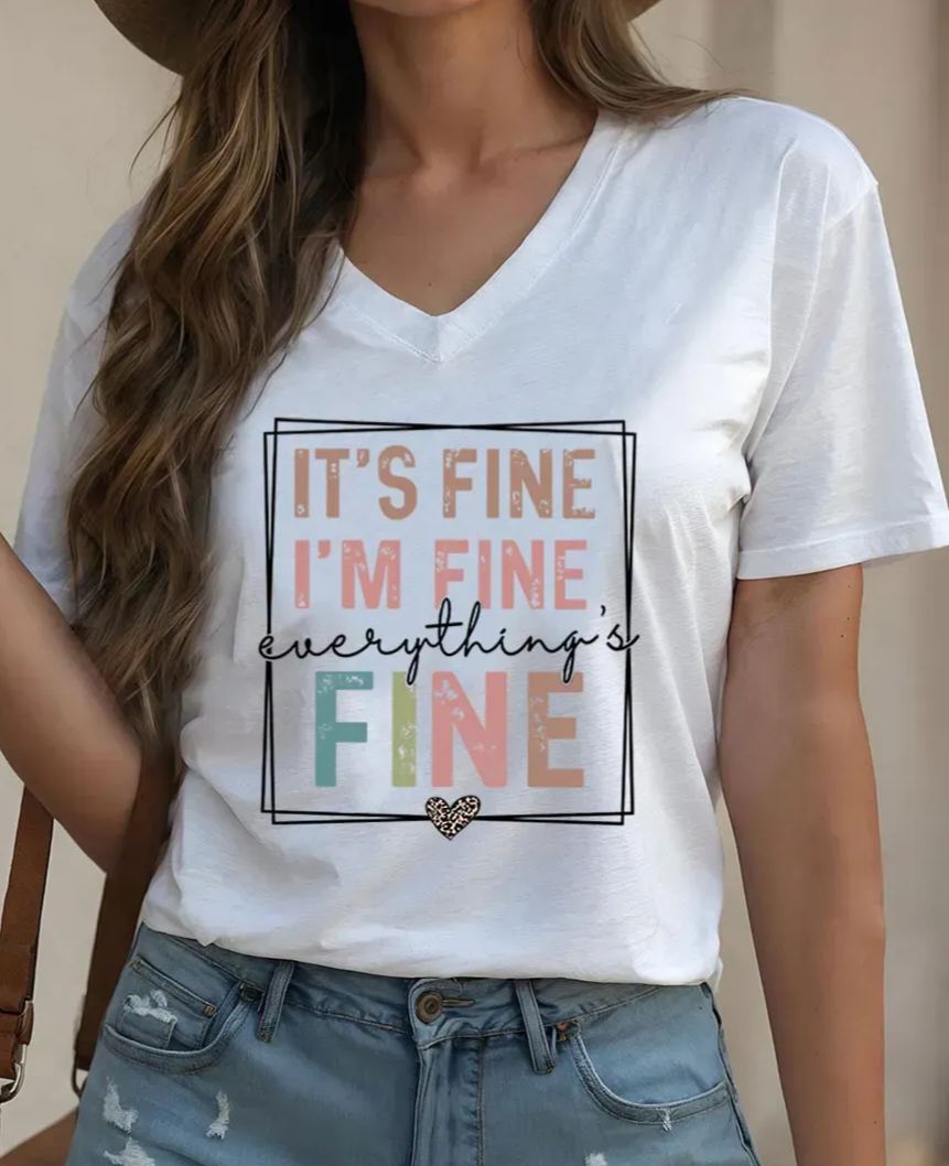 Vintage Everything Is Fine V-Neck Tee