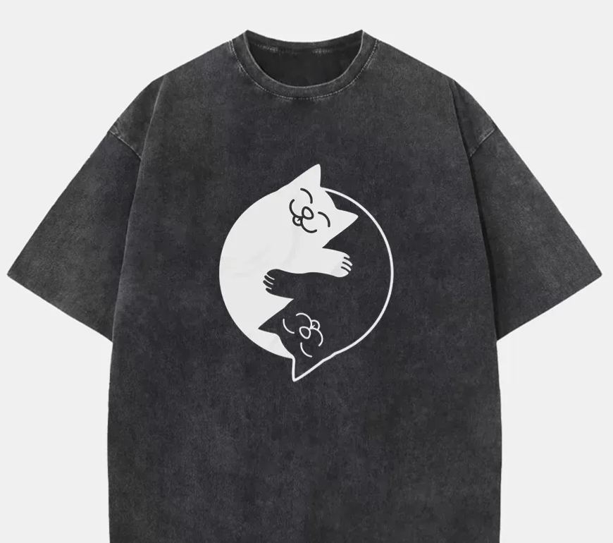 Vintage Yin Yang Cats Washed T-Shirt