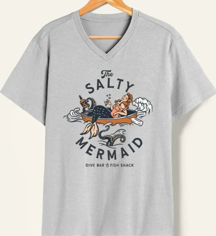 Vintage The Salty Mermaid Dive Bar V-Neck Tee