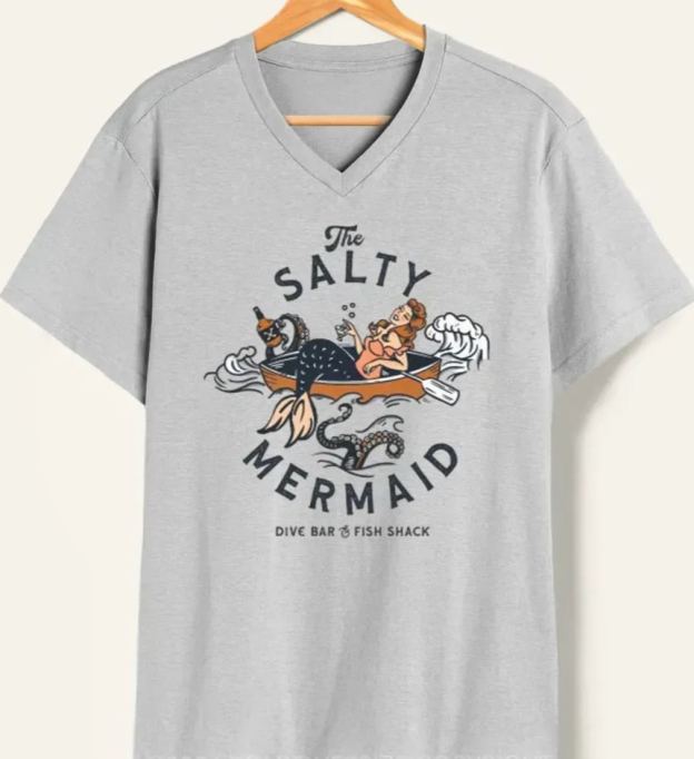 Vintage The Salty Mermaid Dive Bar V-Neck Tee