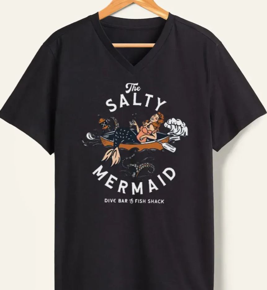 Vintage The Salty Mermaid Dive Bar V-Neck Tee
