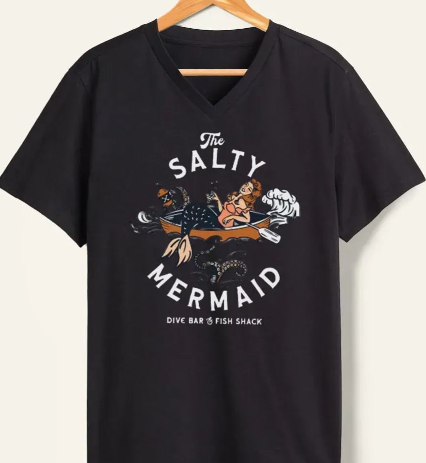 Vintage The Salty Mermaid Dive Bar V-Neck Tee