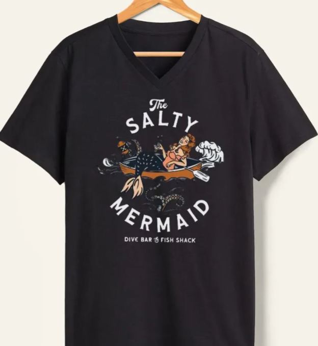 Vintage The Salty Mermaid Dive Bar V-Neck Tee
