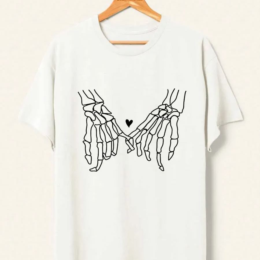Vintage Skeleton Holding Hands Oversize Graphic Tee