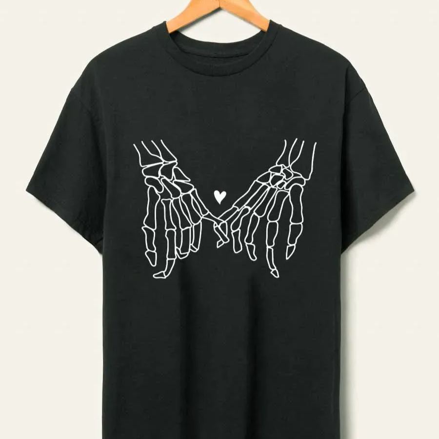 Vintage Skeleton Holding Hands Oversize Graphic Tee