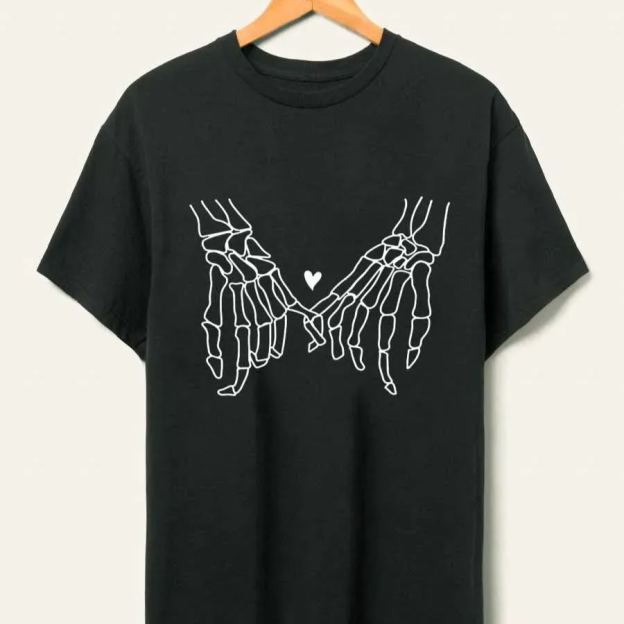 Vintage Skeleton Holding Hands Oversize Graphic Tee