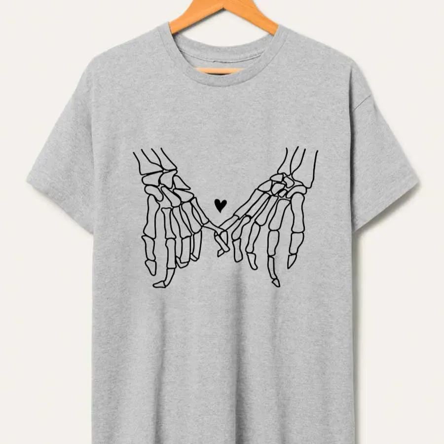 Vintage Skeleton Holding Hands Oversize Graphic Tee