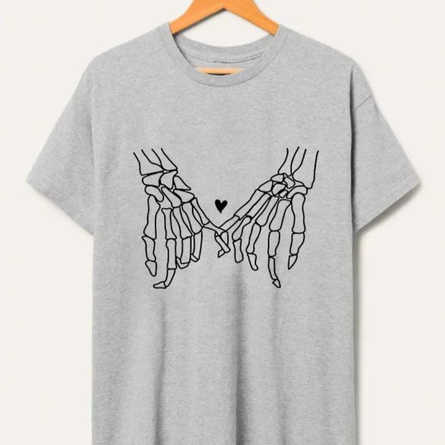 Vintage Skeleton Holding Hands Oversize Graphic Tee