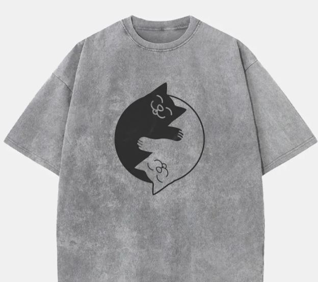 Vintage Yin Yang Cats Washed T-Shirt