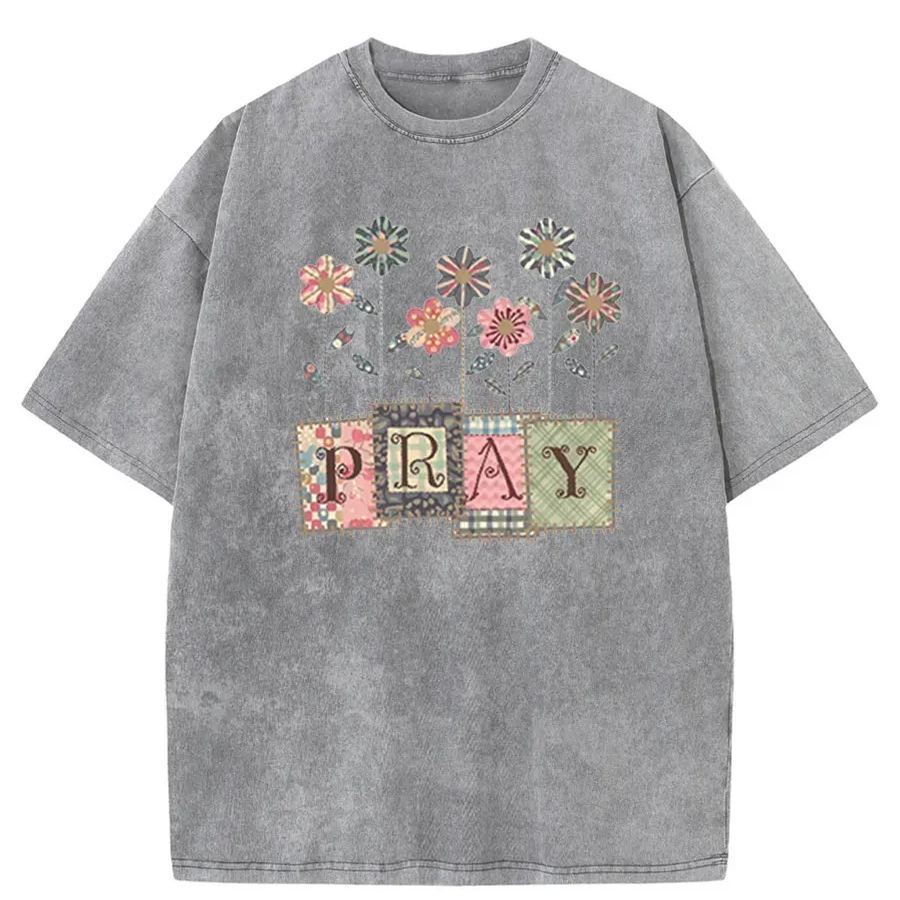 Vintage Floral Pray Christian Washed T-Shirt