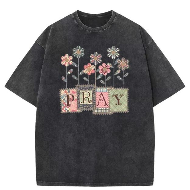 Vintage Floral Pray Christian Washed T-Shirt