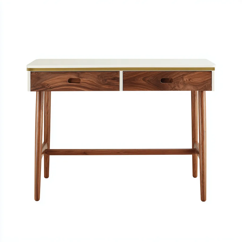 Bureau - Bois massif-verre - 110x55x75 cm - Marron noyer-blanc - Style contemporain épuré-Tadiiaabode