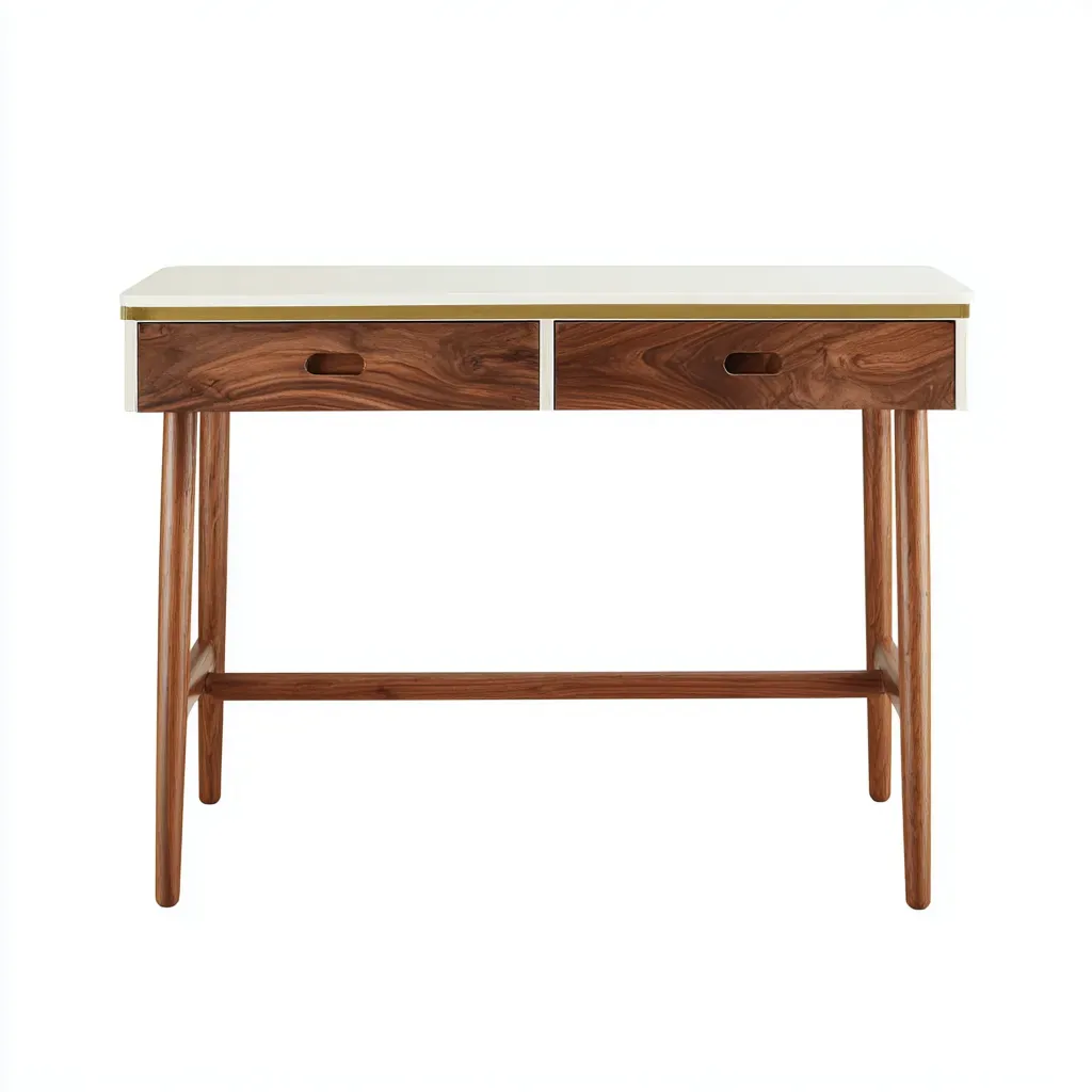 Bureau - Bois massif-verre - 110x55x75 cm - Marron noyer-blanc - Style contemporain épuré-Tadiiaabode