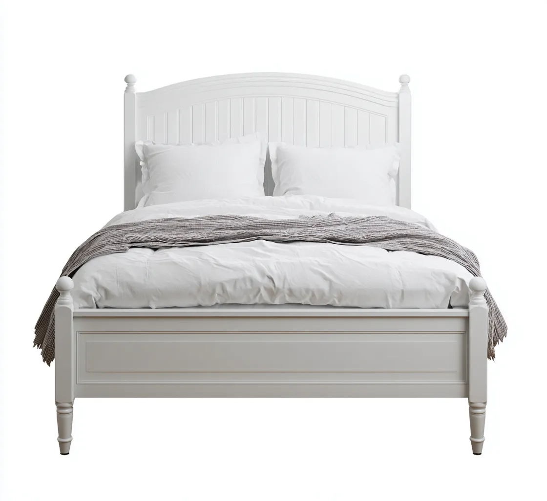 Lit double - Bois - 204x158x118 cm - Blanc - Style classique-Tadiiaabode