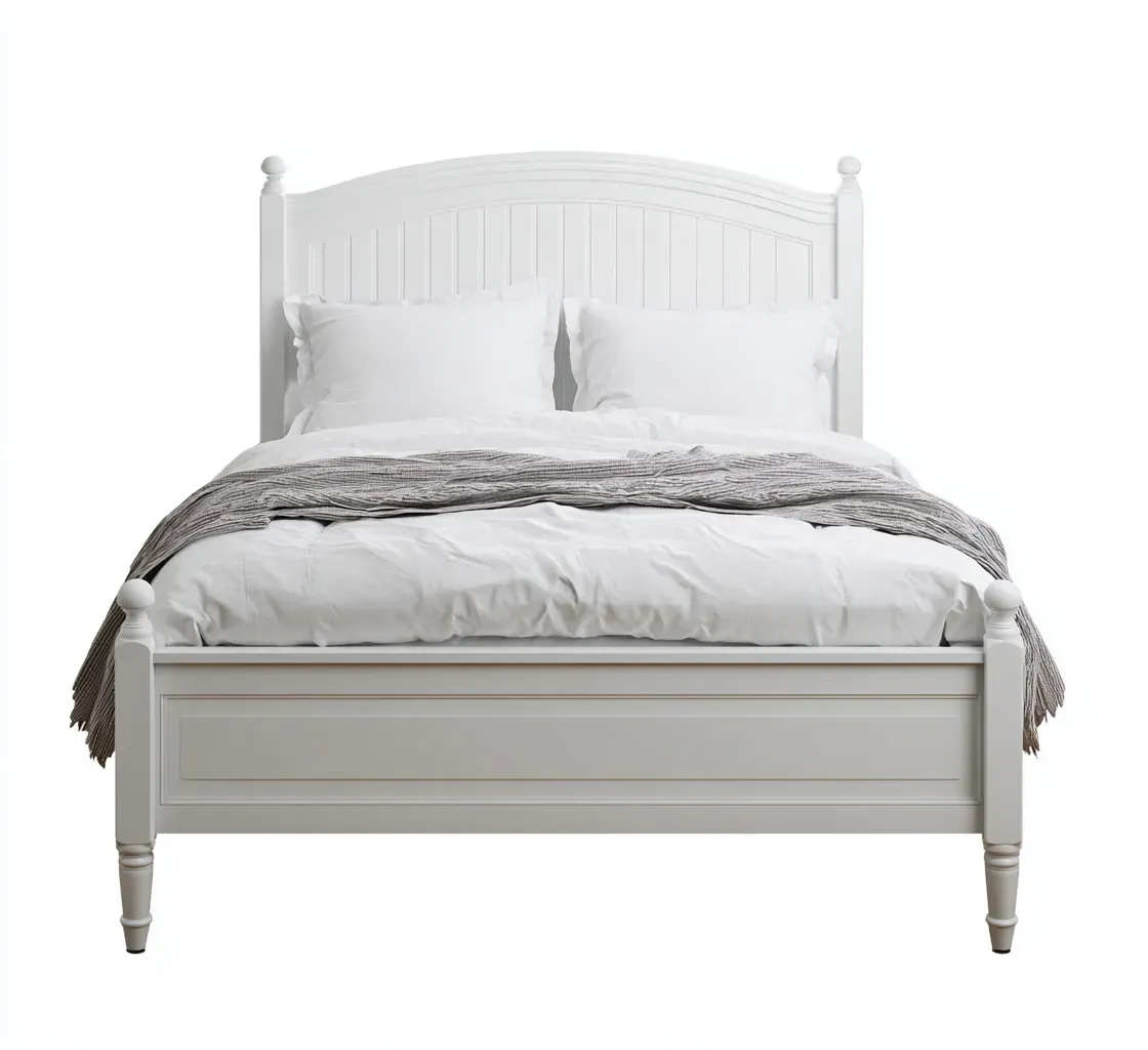 Lit double - Bois - 204x158x118 cm - Blanc - Style classique-Tadiiaabode