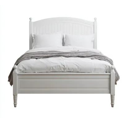 Lit double - Bois - 204x158x118 cm - Blanc - Style classique-Tadiiaabode