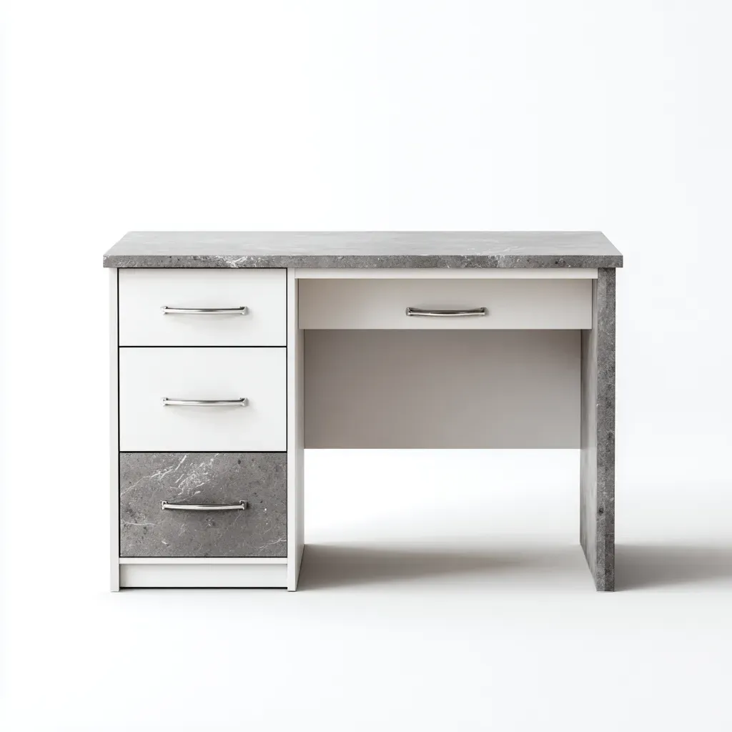 Bureau - Panneaux bois-mélaminé - 114x56x75 cm - Blanc-gris béton - Style industriel contemporain-Tadiiaabode