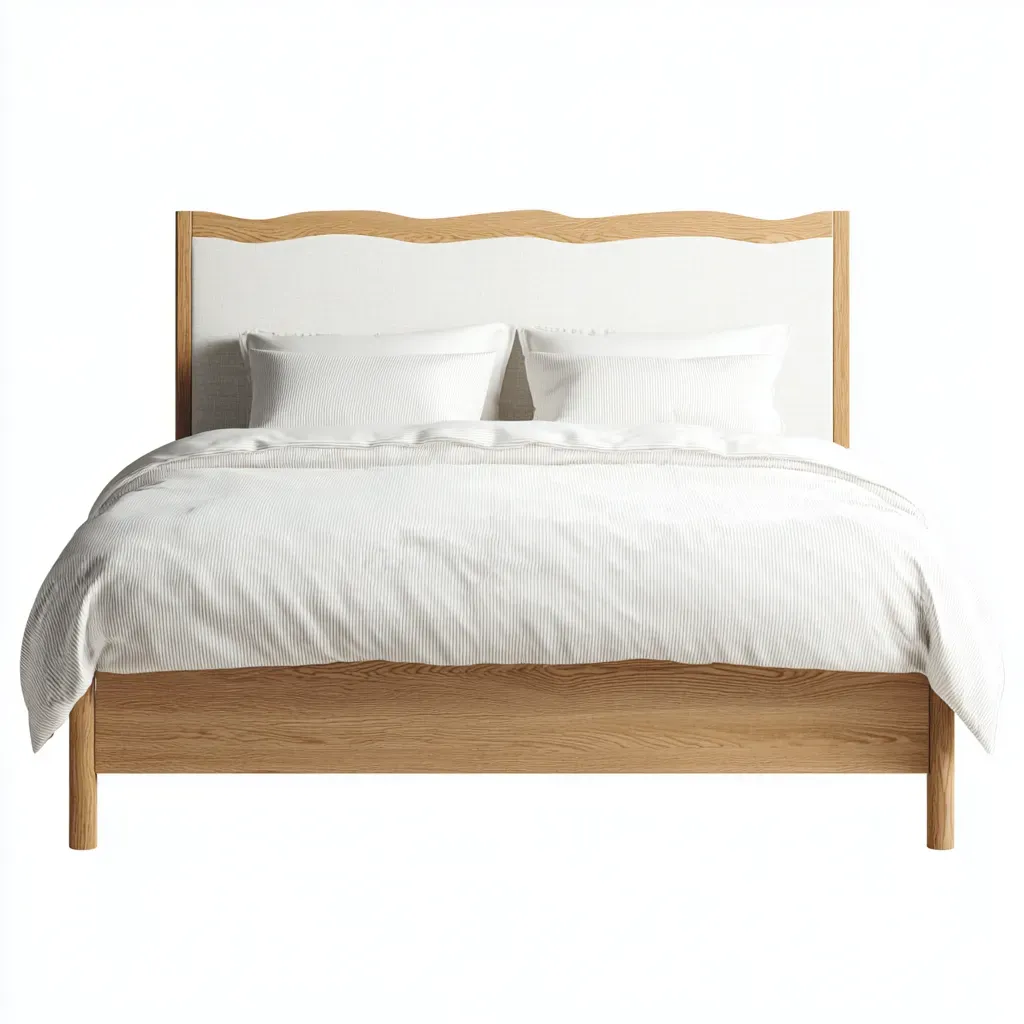 Lit double - Bois-Tissu - 214x166x120 cm - Blanc-Naturel - Style scandinave-Tadiiaabode