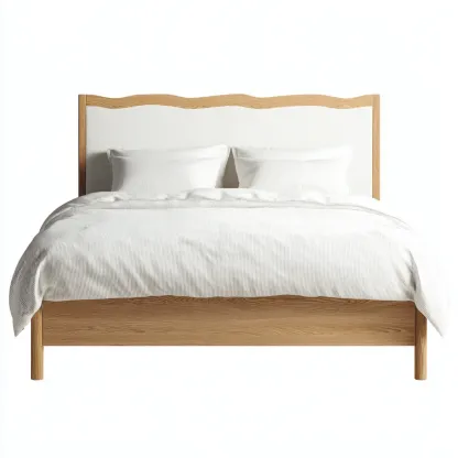 Lit double - Bois-Tissu - 214x166x120 cm - Blanc-Naturel - Style scandinave-Tadiiaabode