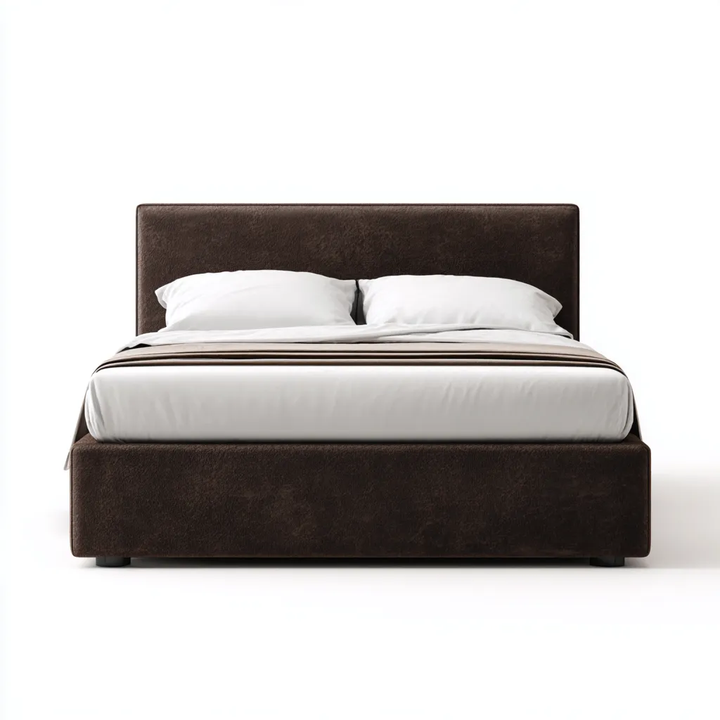 Lit double - Tissu-Bois - 196x146x108 cm - Marron - Style moderne-Tadiiaabode