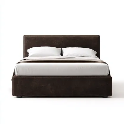 Lit double - Tissu-Bois - 196x146x108 cm - Marron - Style moderne-Tadiiaabode